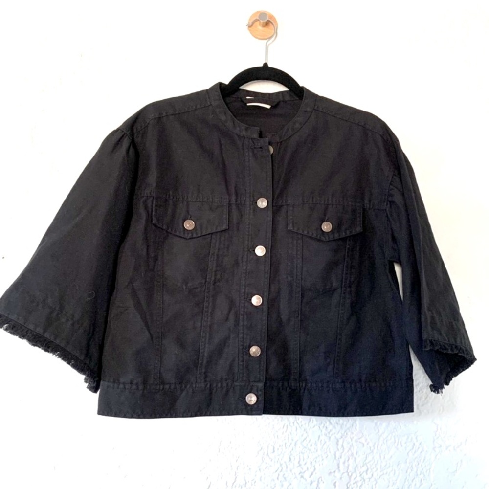 Ulla Johnson Cropped Denim Jacket Fringe Sleeves 2